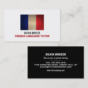 Wooden French Flag, French Language Tutor, Teacher Business Card