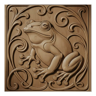 Wooden Frog Glossy Poster