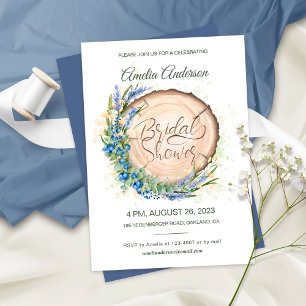 Wooden Grain Blueberry Lavender Bridal Shower Invitation