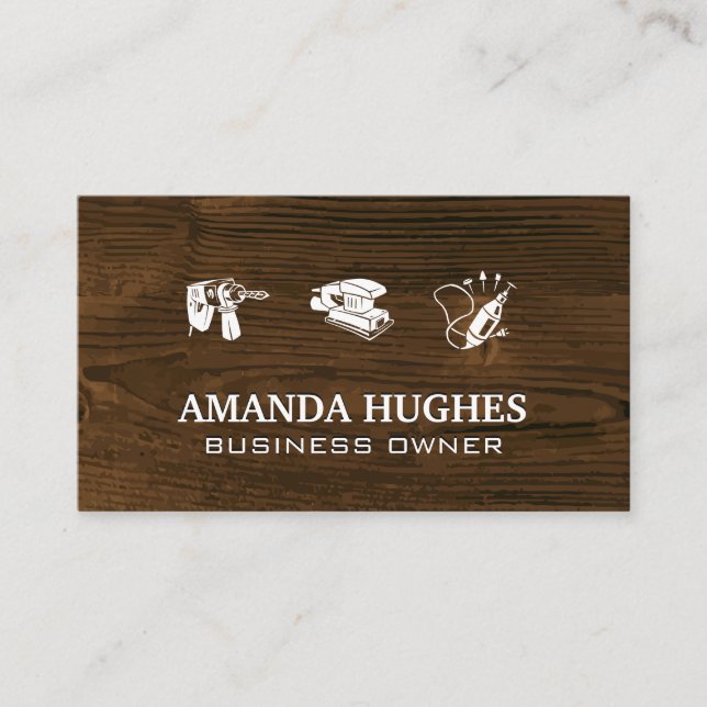 Wooden Grain | Carpentry Power Tools Business Card (Front)