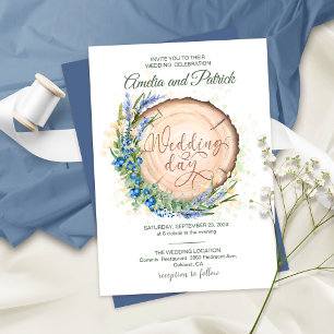 Wooden Grain Circle Blueberry Lavender Wedding Invitation