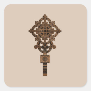 Wooden Hand Cross  Square Sticker