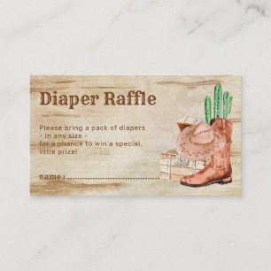 Wooden Hat Shoes Cactus Cowboy Diaper Raffle Enclosure Card