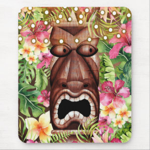 Wooden Hawaiian Tiki Luau Island Summer Floral Mouse Mat