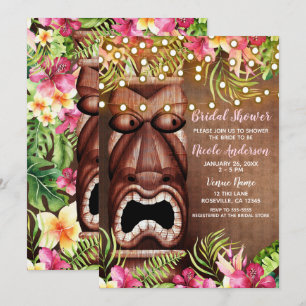 Wooden Hawaiian Tiki Luau Summer Bridal Shower Invitation