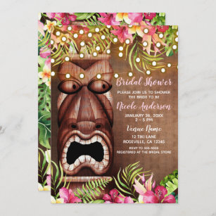 Wooden Hawaiian Tiki Luau Summer Bridal Shower Invitation