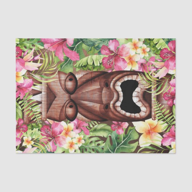 Wooden Hawaiian Tiki Luau Summer Tropical Party Tissue Paper (Front)