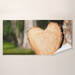 wooden heart bath towel set