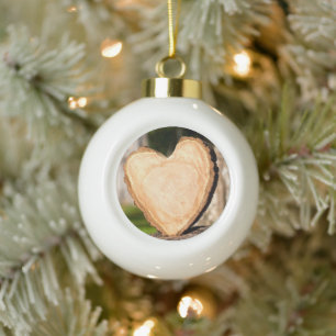 wooden heart ceramic ball christmas ornament