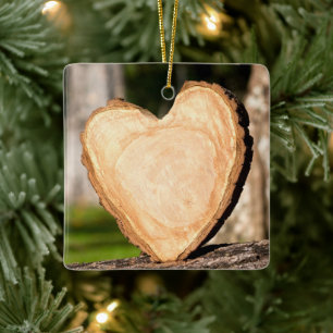 wooden heart ceramic ornament