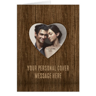 Wooden Heart Shape - Romantic Custom Photo Card 