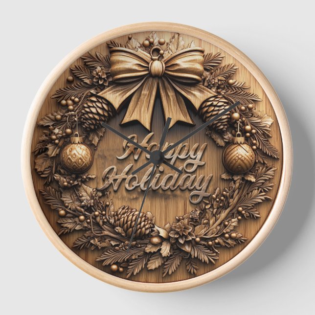 wooden holiday wreath clock (Front)