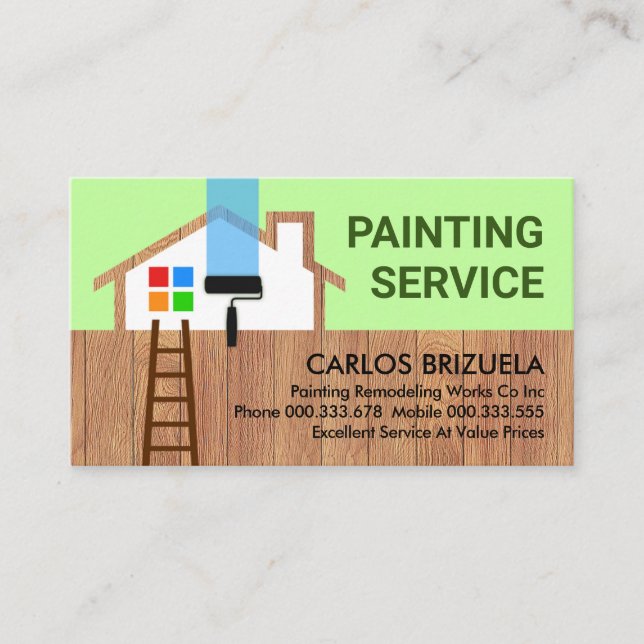 Wooden Home Frame Brush Painting Business Card (Front)