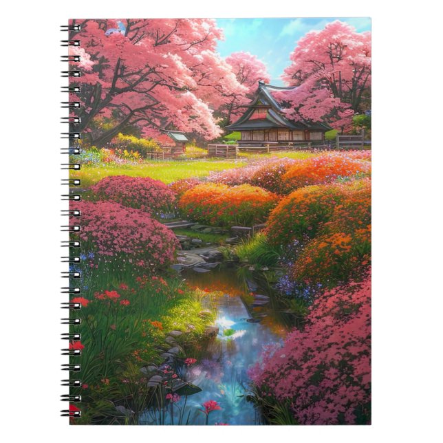 Wooden House Enveloped by a Colourful Garden Notebook (Front)