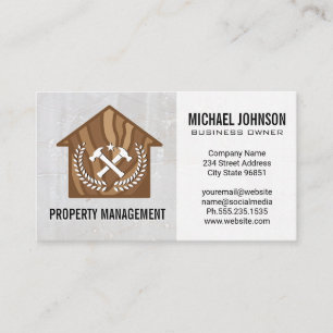 Wooden House Logo   Crossed Hammers Business Card