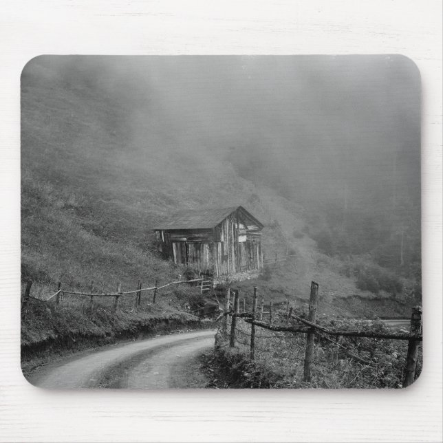 Wooden hut in nature/fog at mountain mouse mat (Front)