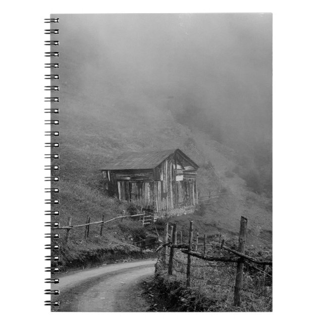 Wooden hut in nature/fog at mountain notebook (Front)