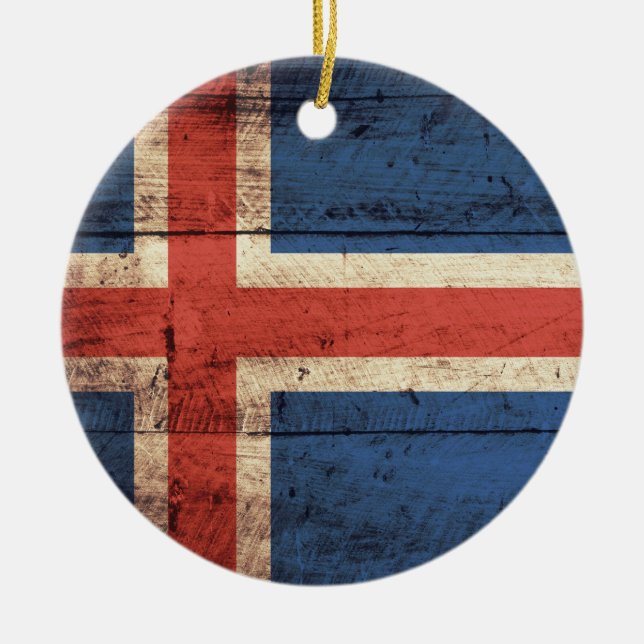 Wooden Iceland Flag Ceramic Tree Decoration (Front)