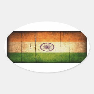 Wooden Indian Flag Oval Sticker