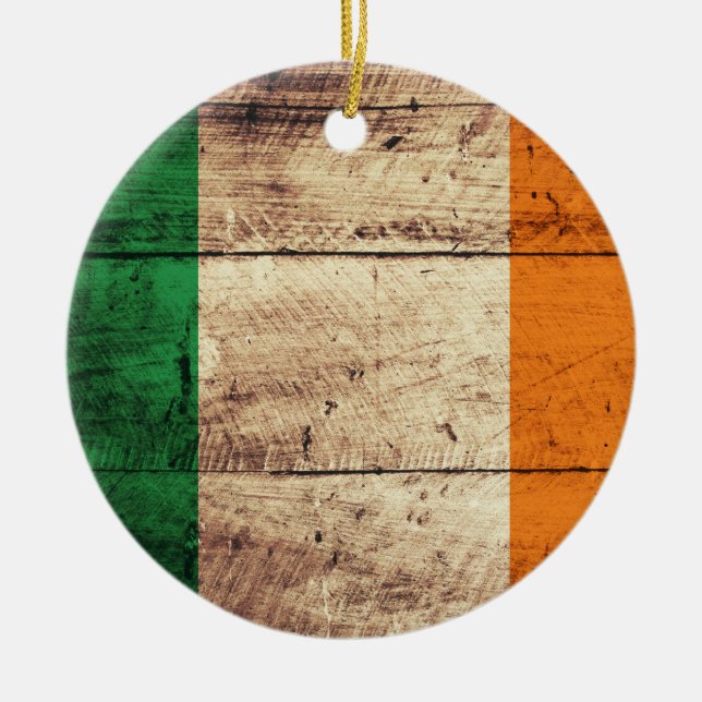 Wooden Ireland Flag Ceramic Tree Decoration (Front)