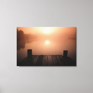 Wooden Jetty on Lake at Sunset   New Orleans, LA Canvas Print