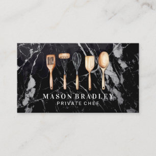 Wooden Kitchenware Illustrations Black Marble Business Card