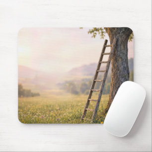 Wooden Ladder Leaning on Tree Mouse Mat