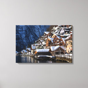 Wooden lakeside houses in Hallstatt, Austria Canvas Print