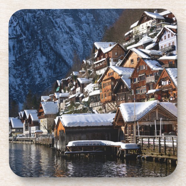 Wooden lakeside houses in Hallstatt, Austria Coaster (Front)
