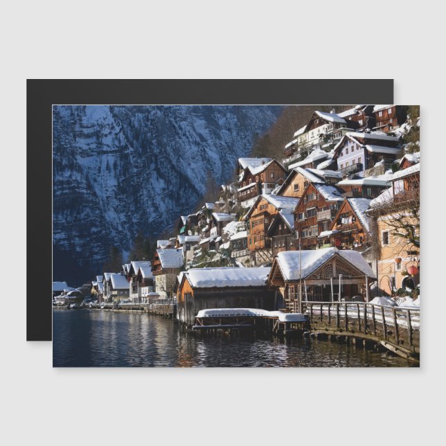 Wooden lakeside houses in Hallstatt, Austria Magnetic Invitation (Front/Back)