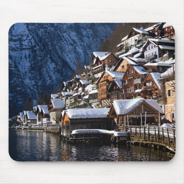 Wooden lakeside houses in Hallstatt, Austria Mouse Mat (Front)