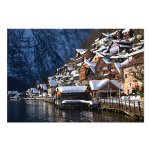 Wooden lakeside houses in Hallstatt, Austria Photo Print