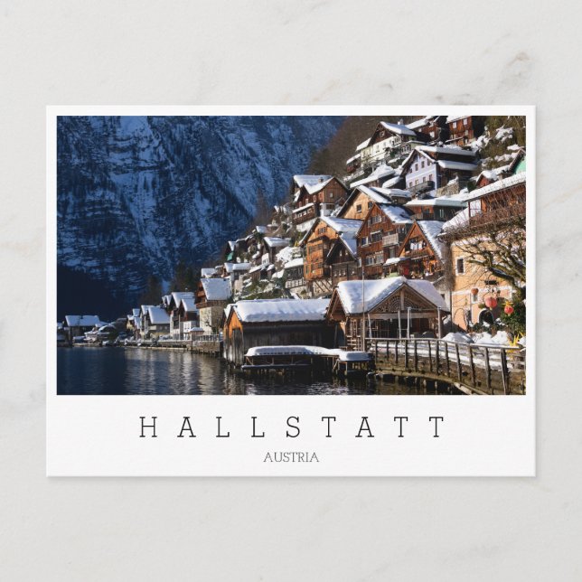 Wooden lakeside houses in Hallstatt, Austria Postcard (Front)