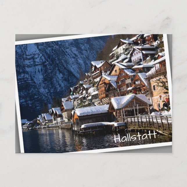 Wooden lakeside houses in Hallstatt, Austria Postcard (Front)