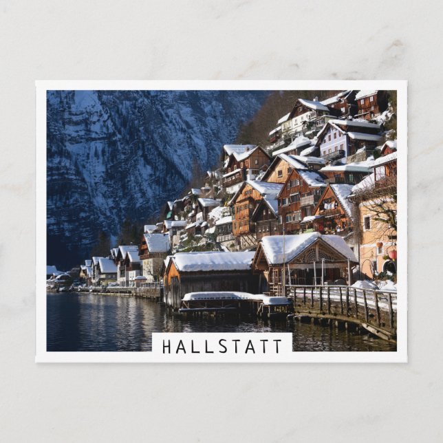 Wooden lakeside houses in Hallstatt, Austria Postcard (Front)