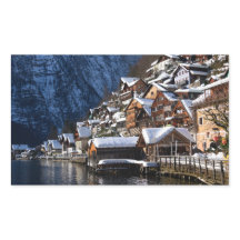 Wooden lakeside houses in Hallstatt, Austria