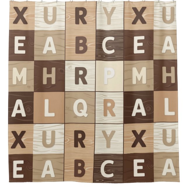Wooden Letter Grid Shower Curtain (Front)