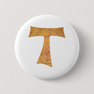 Wooden Look Franciscan Tau Cross 6 Cm Round Badge