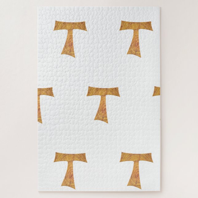 Wooden Look Franciscan Tau Cross Jigsaw Puzzle (Vertical)