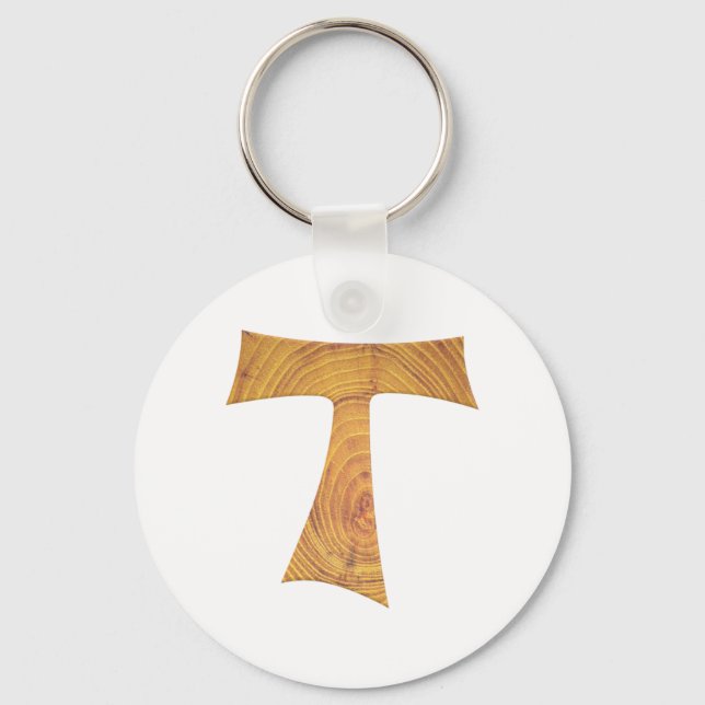 Wooden Look Franciscan Tau Cross Key Ring (Front)