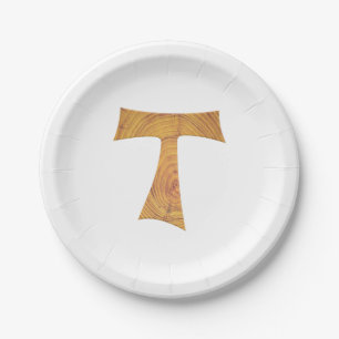 Wooden Look Franciscan Tau Cross Paper Plate