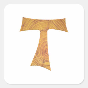 Wooden Look Franciscan Tau Cross Square Sticker