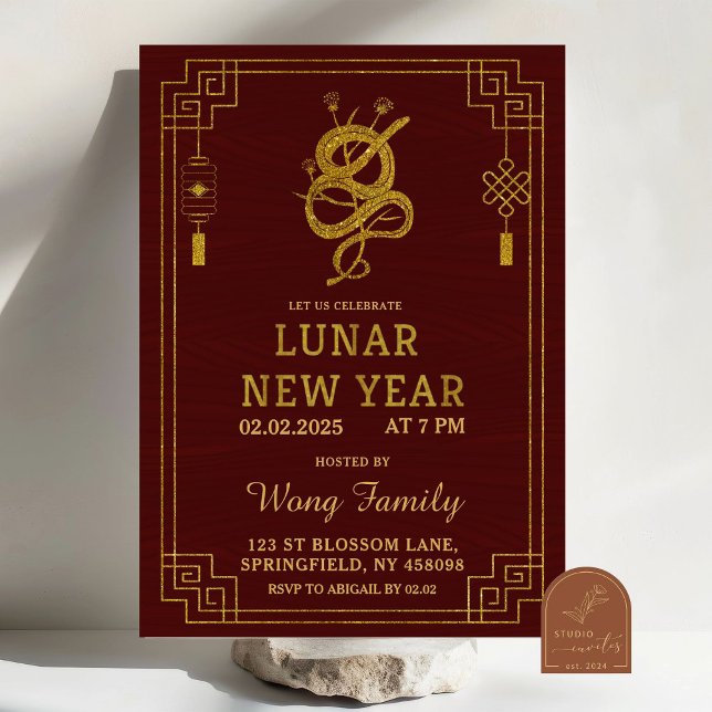 Wooden Lunar Chinese Snake New Year Invitation (Creator Uploaded)