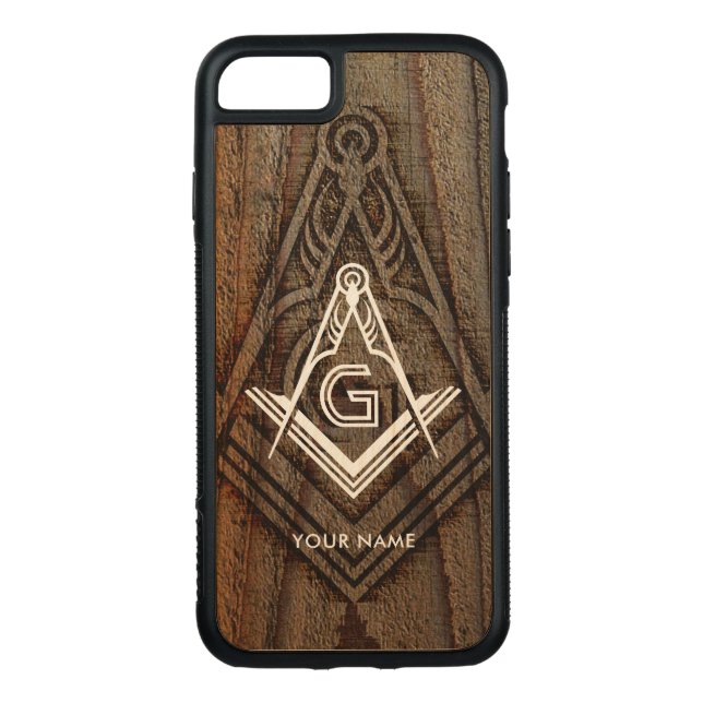 Wooden Masonic Phone Case | Freemason Gift Ideas Carved Wood iPhone Case (Back)
