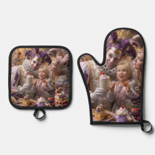 "Wooden Memory Box: Carousel of Sweets and Love in Oven Mitt & Pot Holder Set
