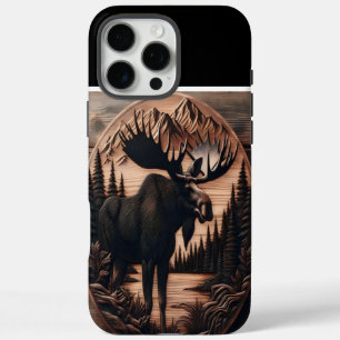 Wooden Moose Carving iPhone 16 Pro Max Case