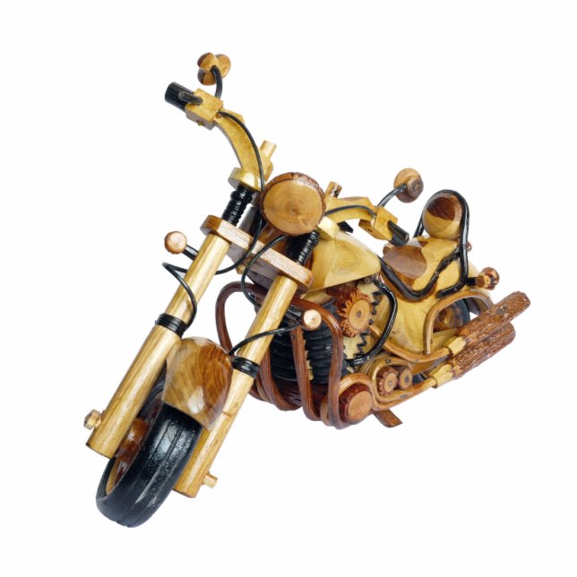 Wooden motorcycle standing photo sculpture (Front)