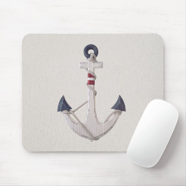 Wooden Nautical Anchor On Neutral Background Mouse Mat (With Mouse)