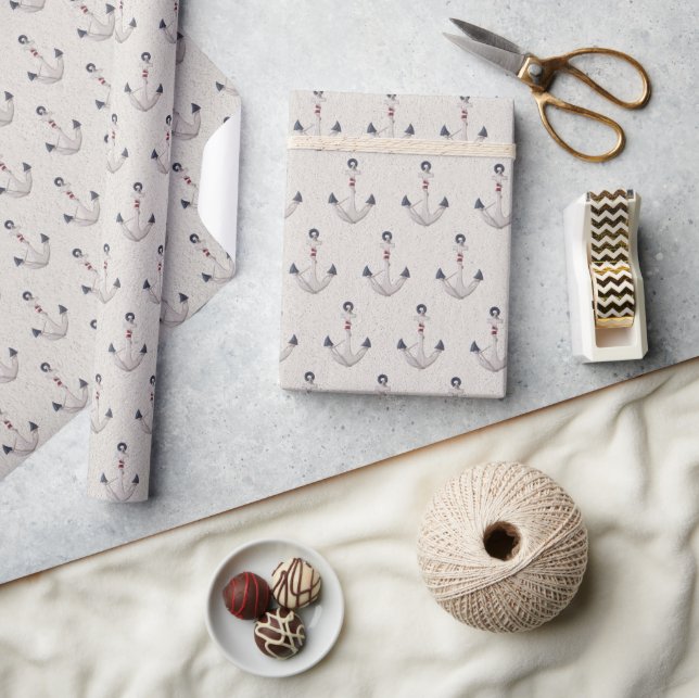 Wooden Nautical Anchor On Neutral Background Wrapping Paper (Crafts)