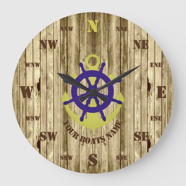 Wooden nautical sailing large clock (Front)